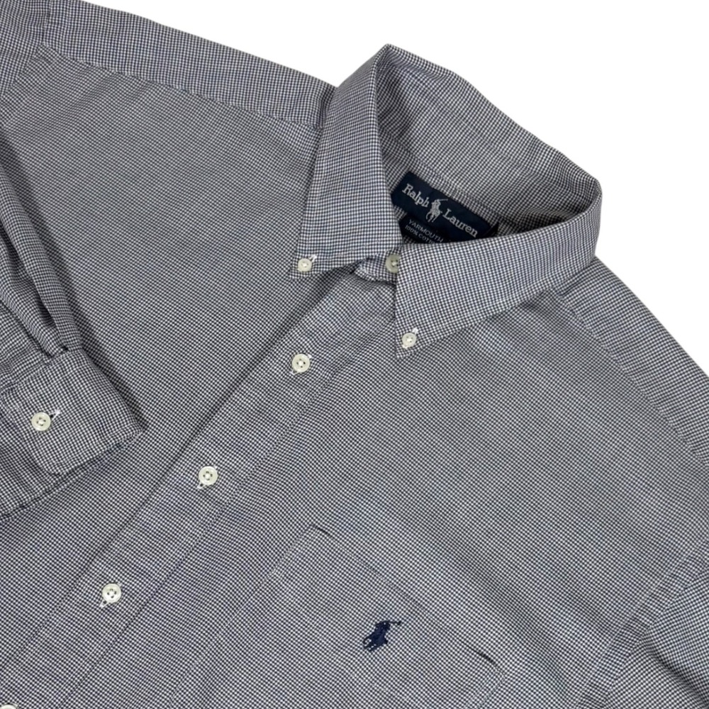 Ralph Lauren Yarmouth Men's 17 34/35 Navy White Micro Check Cotton Button Down